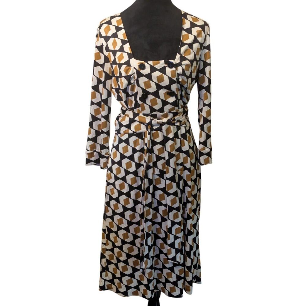 Diane von Furstenberg 100% Silk Geometric Wrap Dress Sz 10 DVF Mod Midi Luxury